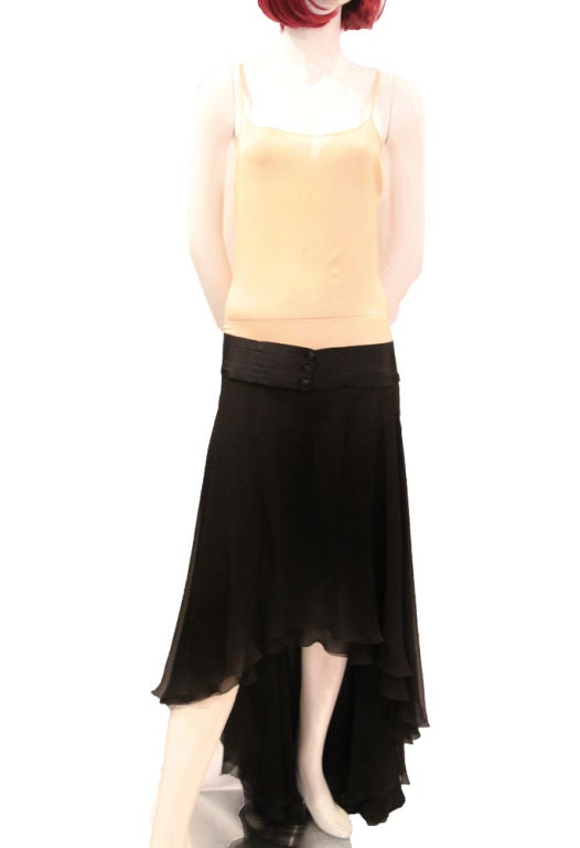 CHANEL BLACK/TAN SILK GOWN W/ SATIN WAIST BAND