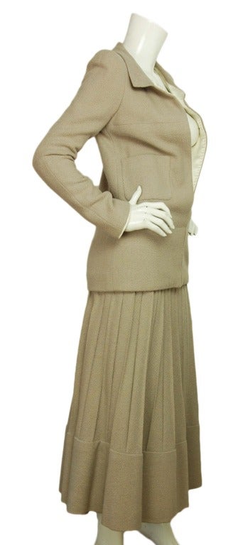 CHANEL Pale Purple Tweed & Ivory Satin Skirt Suit Sz. Medium