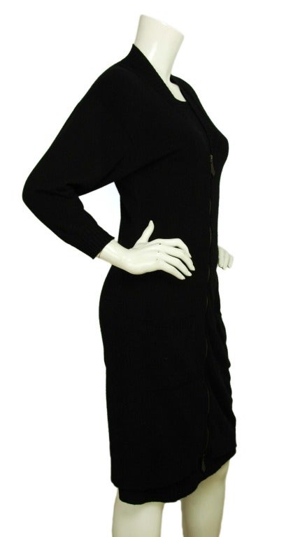 HERMES Black Cashmere Sleeveless Dress With Matching Zippered Cardigan Sz. 38