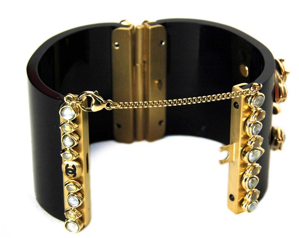 Women's CHANEL Black Resin Clamper Cuff With Poured Glass Stones RT. $2060 c. 2012
