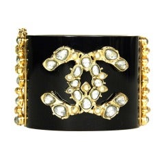 CHANEL Black Resin Clamper Cuff With Poured Glass Stones RT. $2060 c. 2012