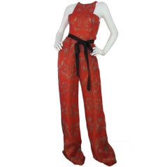 Wes Gordon Red/Grey Floral Silk Print Jumpsuit w. Belt - sz.4 rt.$2, 100