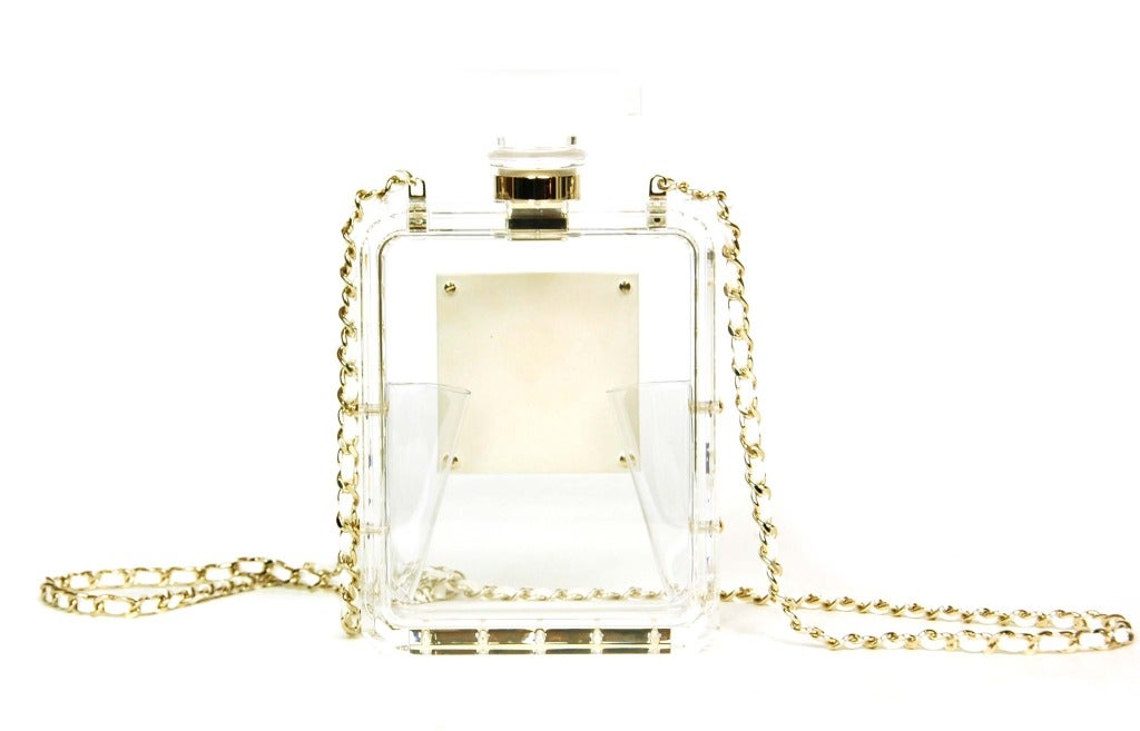 CHANEL Clear Plexiglass 'No. 5' Perfume Bottle Clutch W. Chain Strap c. 2014 1
