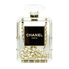 CHANEL Clear Plexiglass 'No. 5' Perfume Bottle Clutch W. Chain Strap c. 2014