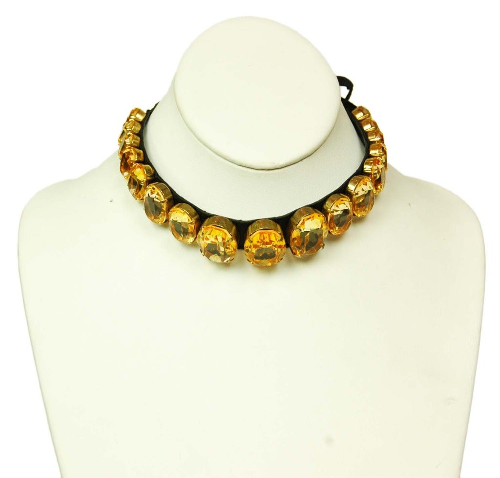 CHANEL Vintage Black Satin Choker Necklace W. Orange Oval Stones c.1987 In Good Condition In New York, NY
