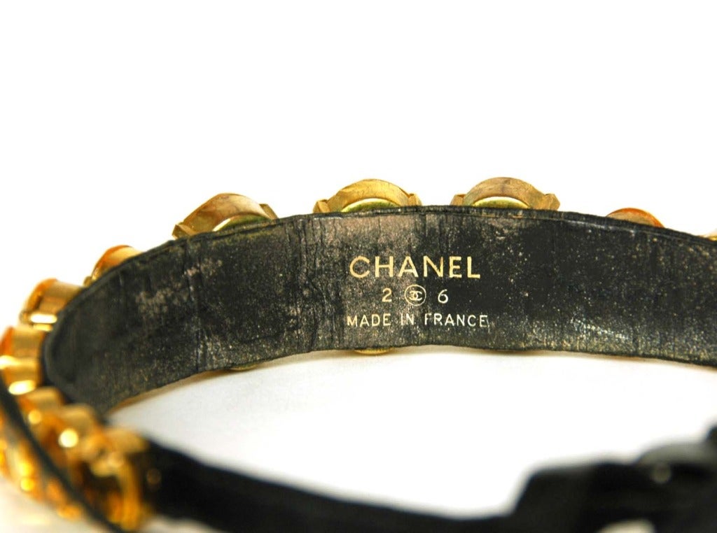 CHANEL Vintage Black Satin Choker Necklace W. Orange Oval Stones c.1987 1