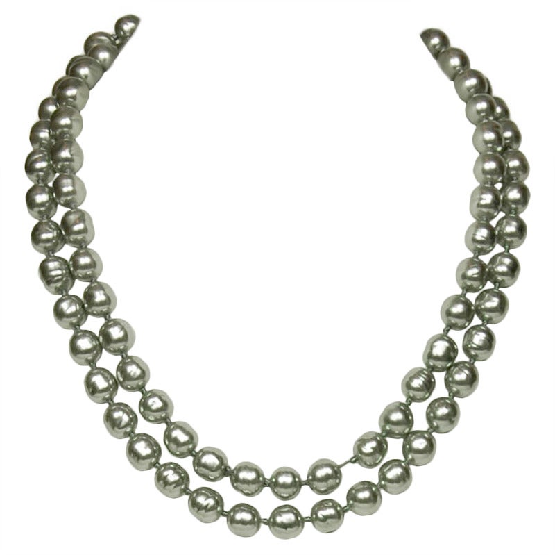 CHANEL Vintage Grey Pearl Necklace c. 1981 at 1stDibs