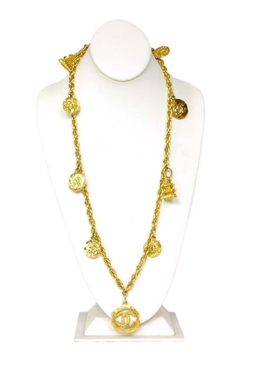 CHANEL Goldtone Chain Necklace With Assorted Logo Charms c. 1970s/80s