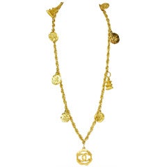 Vintage CHANEL Goldtone Chain Necklace With Assorted Logo Charms c. 1970s/80s