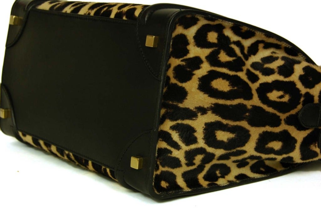 celine leopard print leather handbag luggage  
