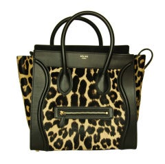 Celine Leopard Print Ponyhair & Leather Mini Luggage Tote Bag Rt. $4, 400