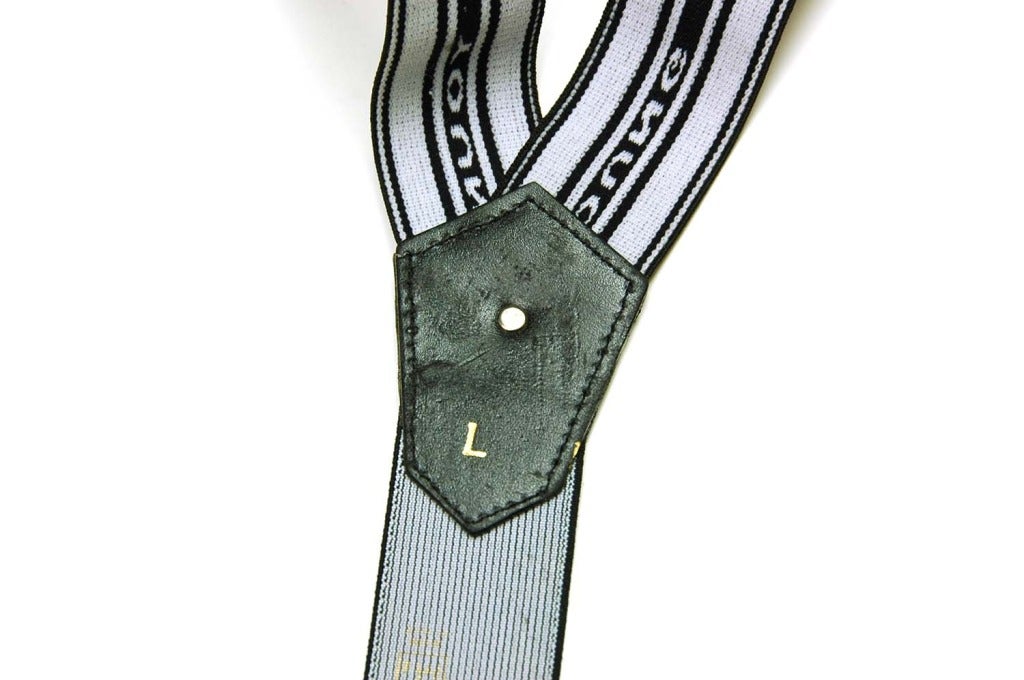 VERSACE Black & White 'Young Versace' & Medusa Head Suspenders Sz. L In Excellent Condition In New York, NY