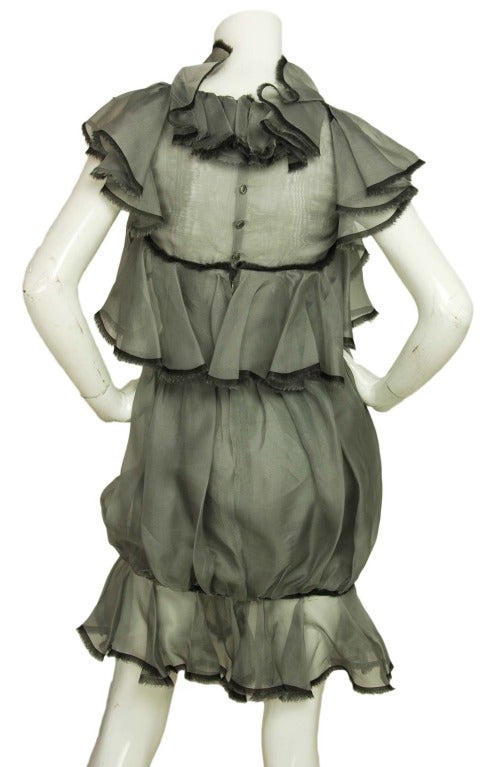 CHANEL Grey Silk Dress With Ruffled Sleeves, Back & Hem Sz. 38 c. 2008 In Excellent Condition In New York, NY