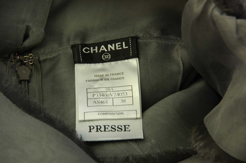 CHANEL Grey Silk Dress With Ruffled Sleeves, Back & Hem Sz. 38 c. 2008 1