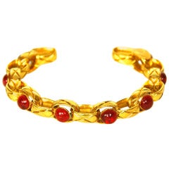 Chanel Vintage '86 Red Gripoix & Gold Cuff Bracelet 11