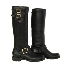 JIMMY CHOO Black Leather Motorcycle Boots - Sz 7