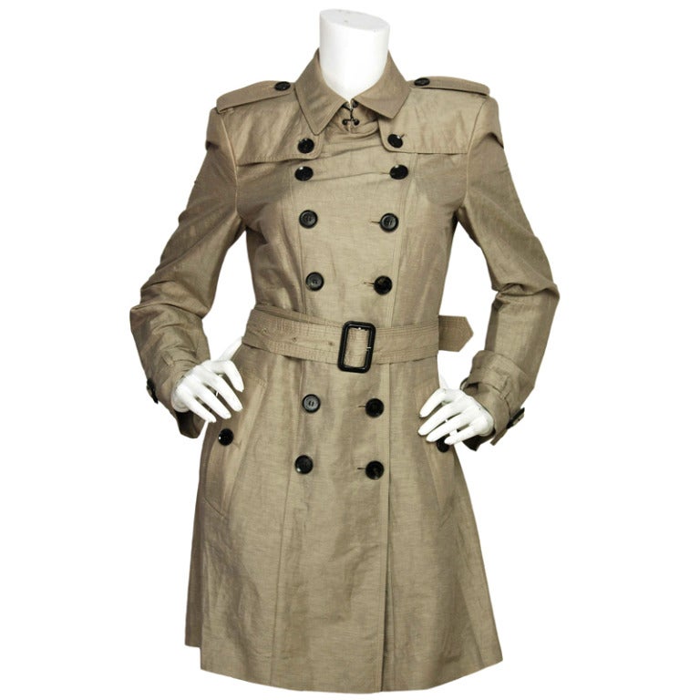 BURBERRY Beige Double Breasted Linen/Silk Trench W/Belt - Sz 8 (Rt. $1,595)  at 1stDibs | burberry made in bosnia