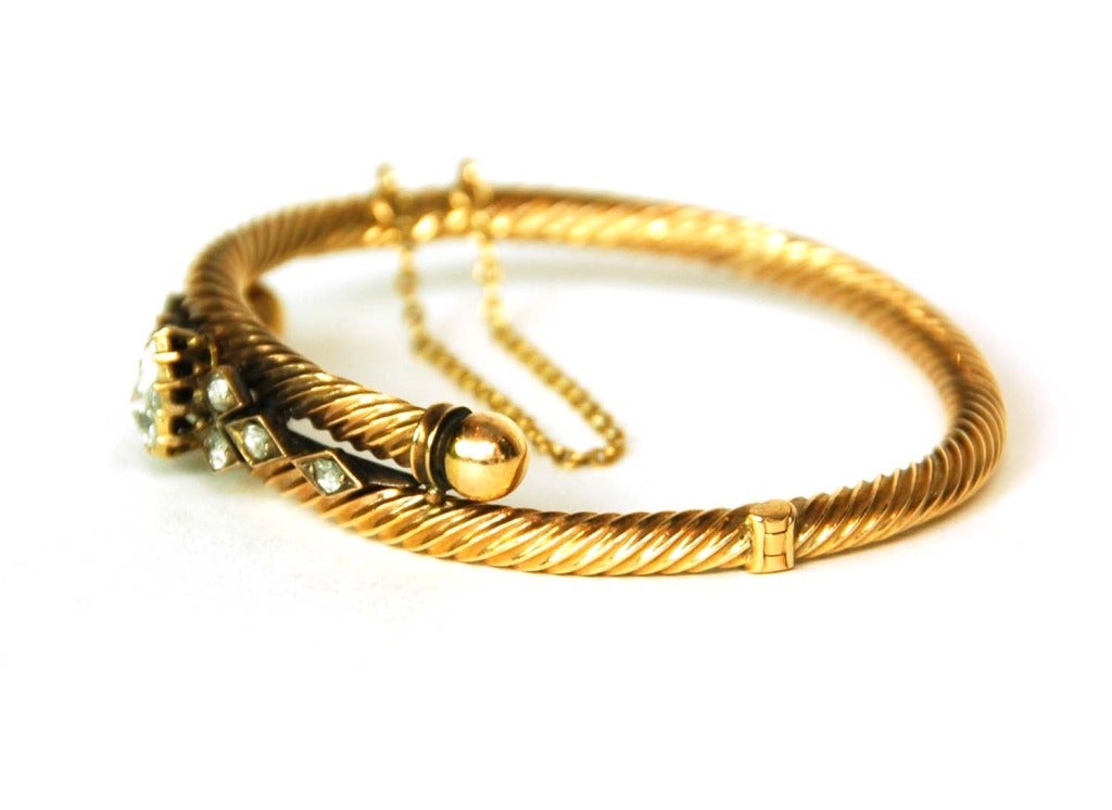 Georgian Bangle W/ Pear Cut Diamond Surrounded By Eight Smaller Diamonds