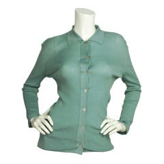Vintage HERMES NWT Moss Green Ribbed Cotton/Silk ButtonDown Cardigan - Sz Medium