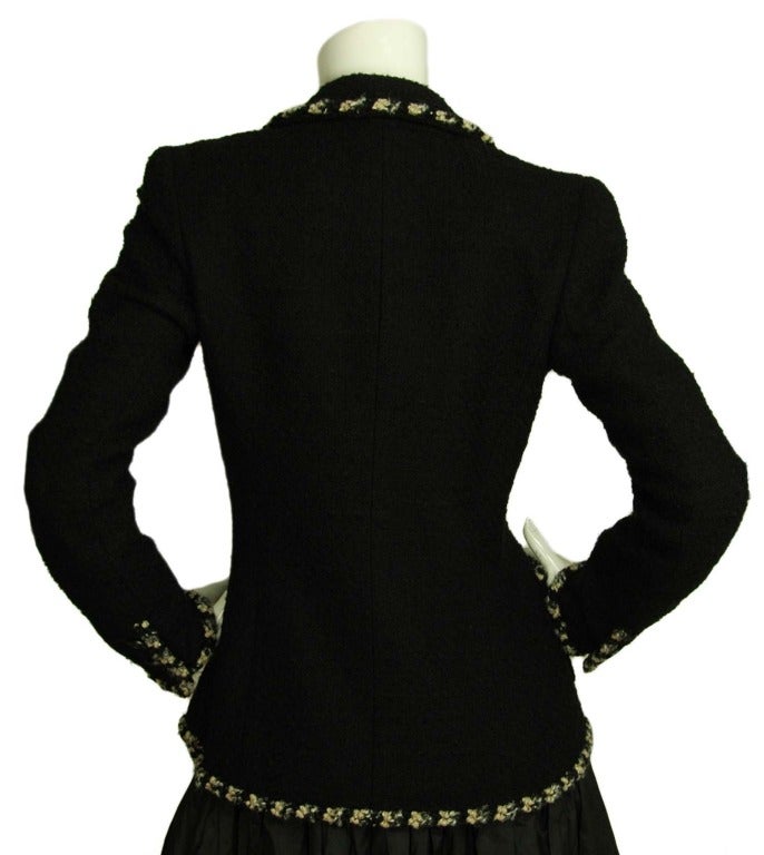 CHANEL Black Boucle Blazer W. White & Grey Trim Sz. 38 c. 2006 In Excellent Condition In New York, NY