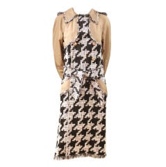 CHANEL BLACK/WHITE/TAN HOUNDSTOOTH TWEED TRENCH COAT - SZ 36