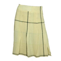 CHANEL Cream & Black Plaid Carwash Pleated Skirt W. Cummerbund Belt Sz. 40 c. 2005