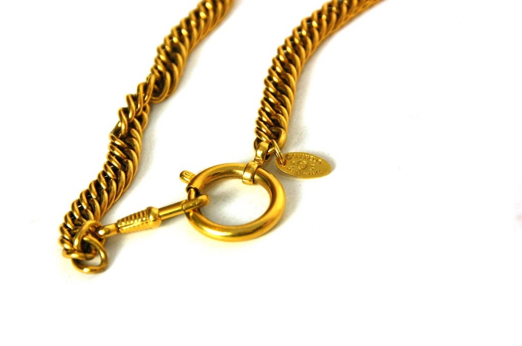 Women's CHANEL Goldtone Necklace With Magnifier Glass & Red Gripoix