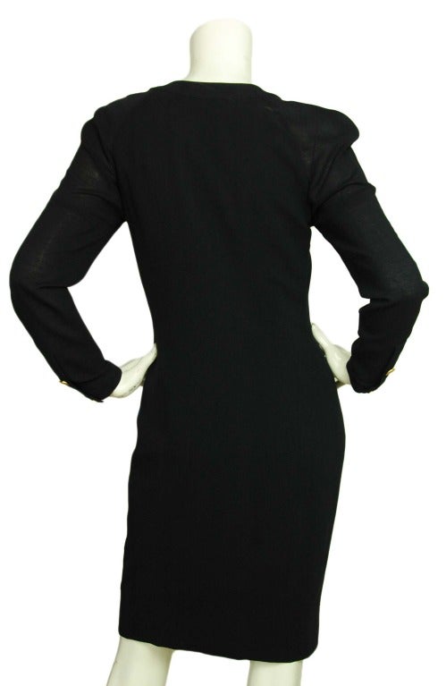 CHANEL Navy Crepe Longsleeve Dress - Sz 34 In Excellent Condition In New York, NY