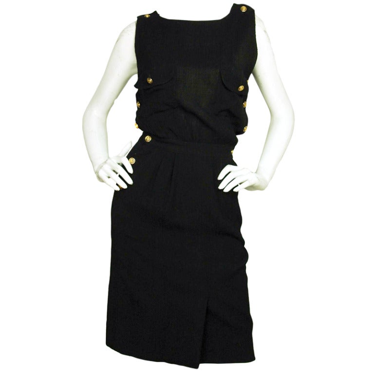 CHANEL Black Wool Crepe Sleeveless Dress - Sz 4