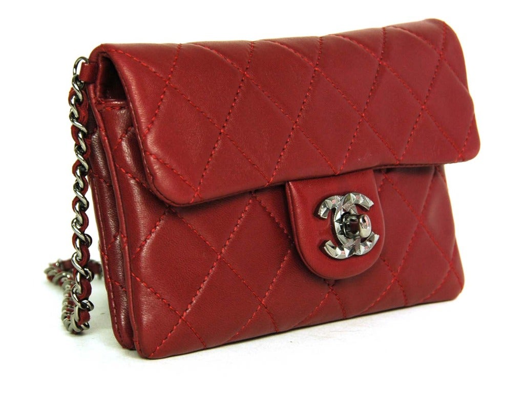 CHANEL Burgundy Quilted Leather Mini Crossbody Bag W. Front Pouch c. 2013 In Excellent Condition In New York, NY