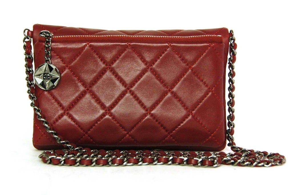 Women's CHANEL Burgundy Quilted Leather Mini Crossbody Bag W. Front Pouch c. 2013