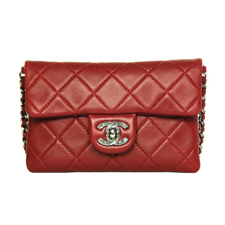 CHANEL Burgundy Quilted Leather Mini Crossbody Bag W. Front Pouch c. 2013