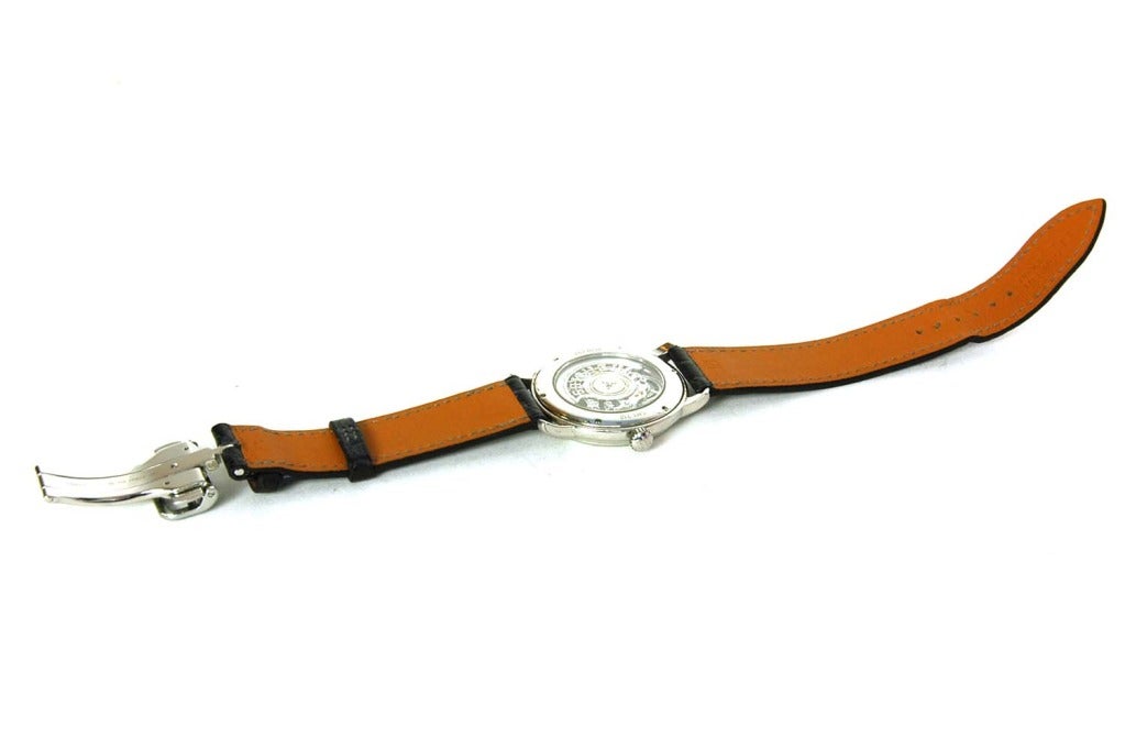 HERMES Exposed Movement Watch W. Crocodile Band c. 2012 In Excellent Condition In New York, NY