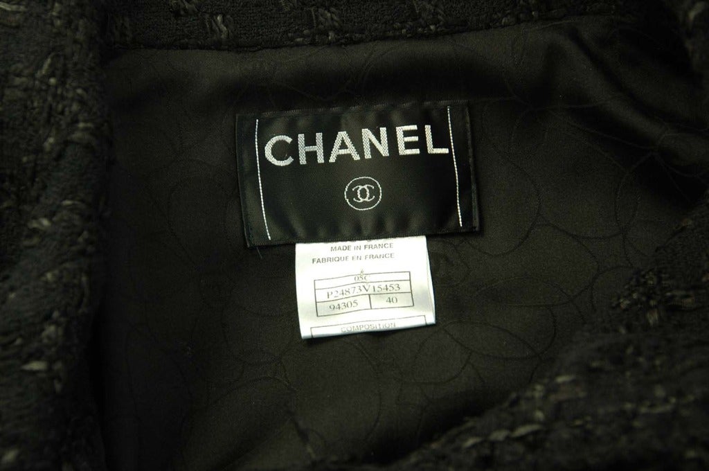 CHANEL Black Boucle Tweed Skirt Suit W. Camellia Pin & Belt Sz. 40 c. 2005 1