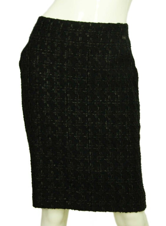CHANEL Black Boucle Tweed Skirt Suit W. Camellia Pin & Belt Sz. 40 c. 2005 2