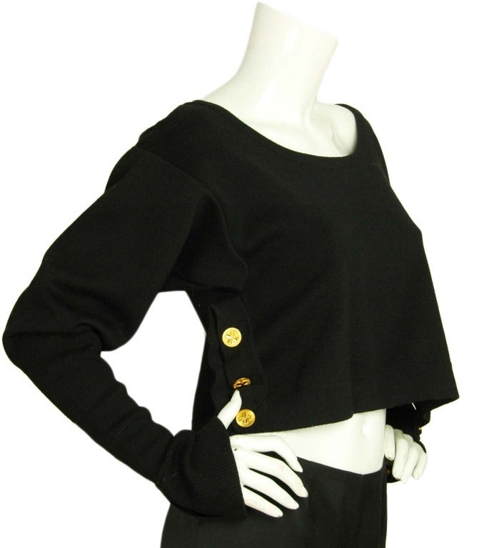 CHANEL Cropped Long-sleeved Black Wool Sweater Sz. M In Excellent Condition In New York, NY