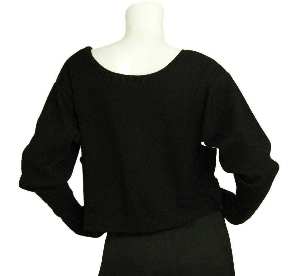 Women's CHANEL Cropped Long-sleeved Black Wool Sweater Sz. M