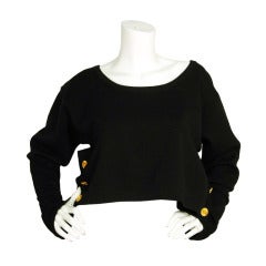 CHANEL Cropped Long-sleeved Black Wool Sweater Sz. M