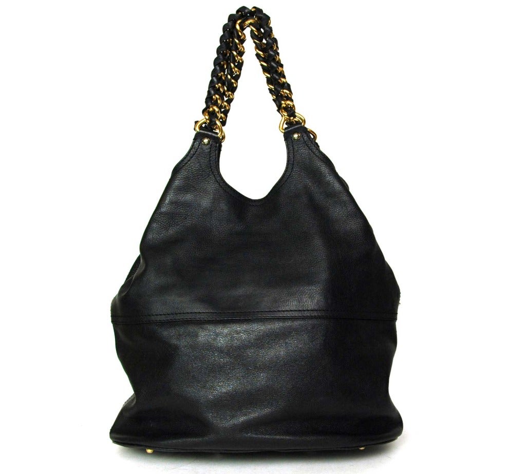GIVENCHY Black Pebbled Leather Hobo Bag W. Gold Chain Strap at 1stdibs