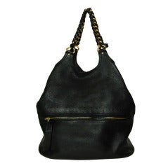 GIVENCHY Black Pebbled Leather Hobo Bag W. Gold Chain Strap