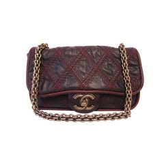 CHANEL BROWN QUILTED LEATHER FLAP BAG WITH RED STITCHING