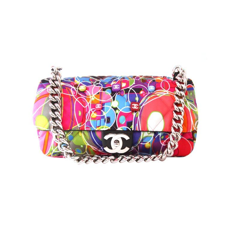 CHANEL MULTI-COLOR QUILTED SATIN KALIDESCOPE FLAP BAG