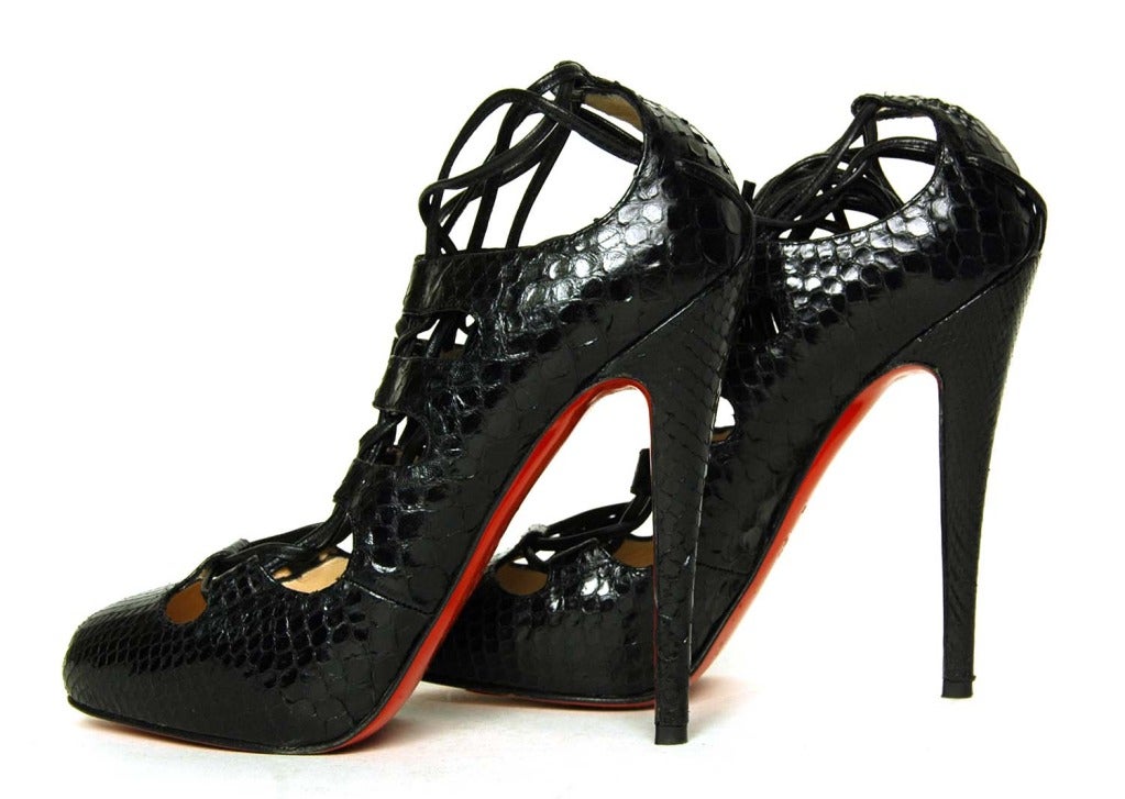 CHRISTIAN LOUBOUTIN Black Python Lace Up Heels Sz. 39 at 1stdibs