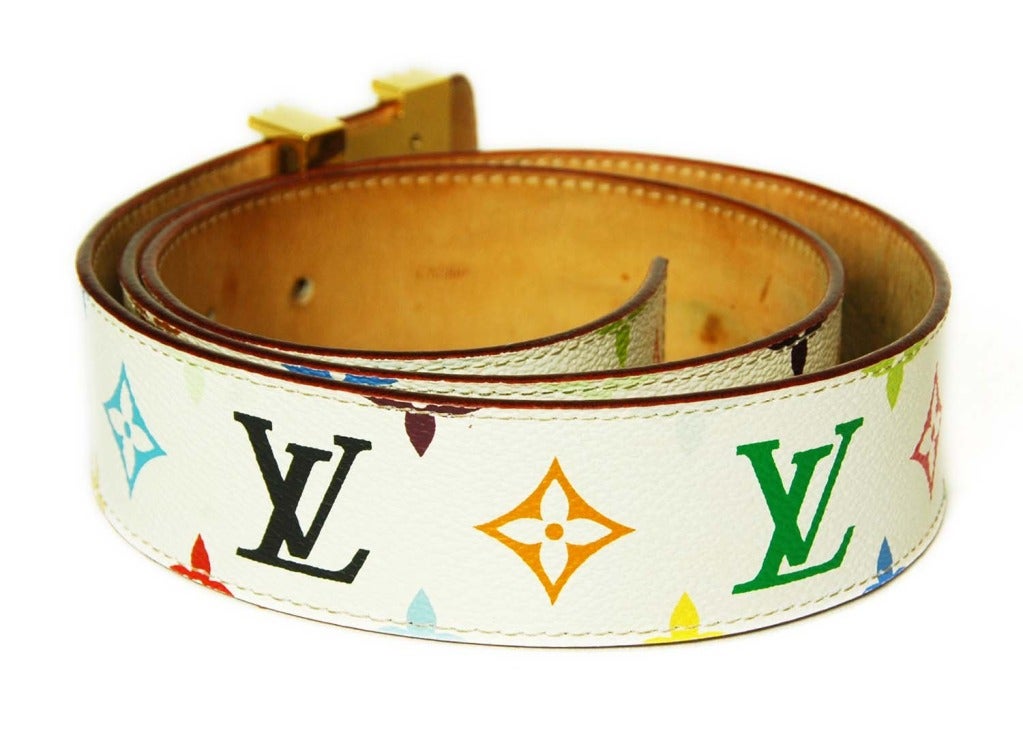 Louis Vuitton Multi-Colored Monogram Belt W/Studded LV Buckle - Sz Medium

Age: c. 1999
Made in Spain
Materials: Coated canvas, goldtone metal
Date stamp reads: 