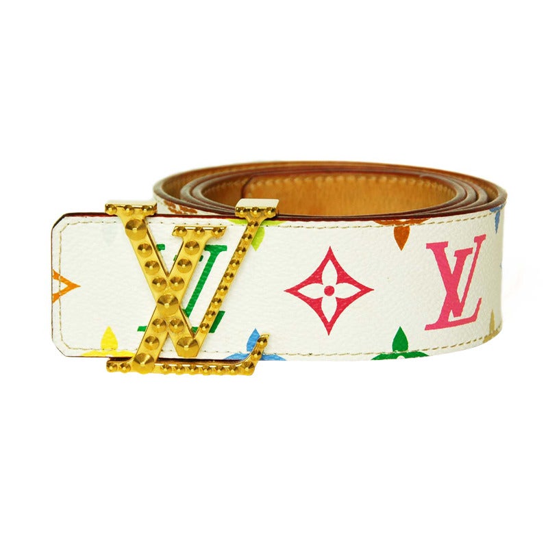 LOUIS VUITTON Multi-Colored Monogram Belt W/Studded LV Buckle-Sz Medium