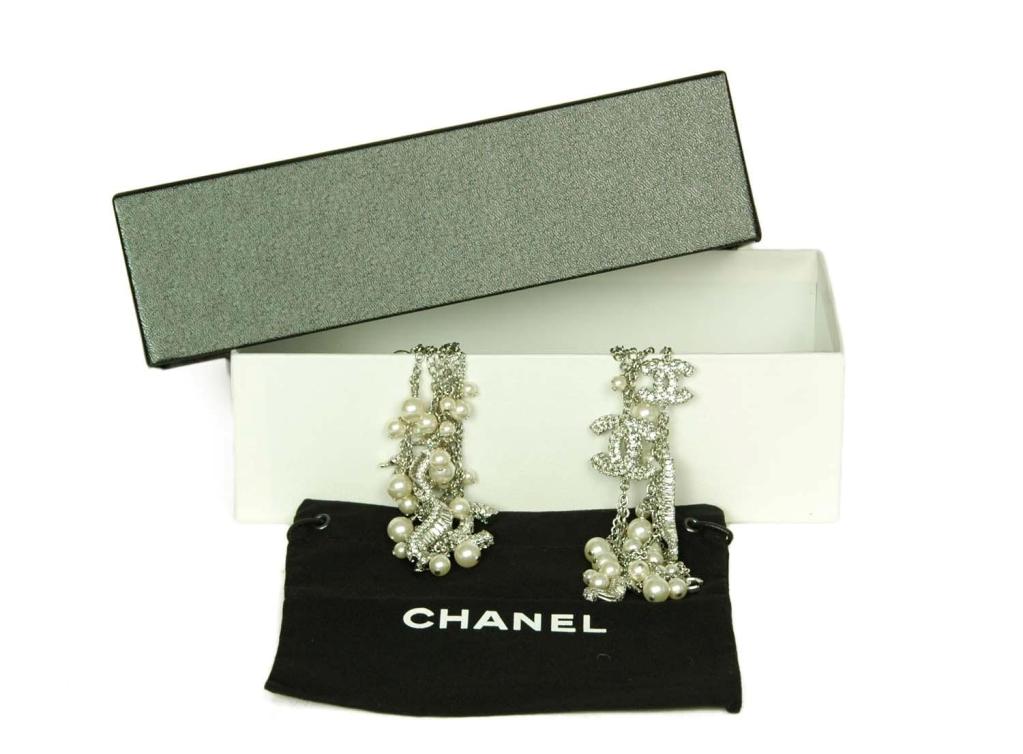CHANEL Silvertone Chain Necklace W/Hanging Pearls, Rhinestone CC's and Seahorses (Rt. $6, 500) 2