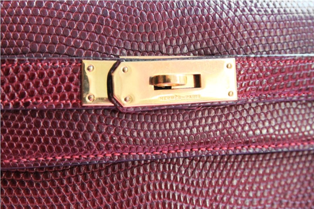 Vintage Hermes Burgundy Lizard Kelly Bag 1