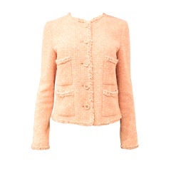 CHANEL 07P PEACH TWEED BOUCLE JACKET W/ BRAIDED TRIM - SZ 42