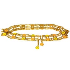 Chanel 4-Row Chain Belt With Peach And Green CC's And Star Medallions