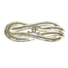 CHANEL Silvertone Woven Cord Pin With CC